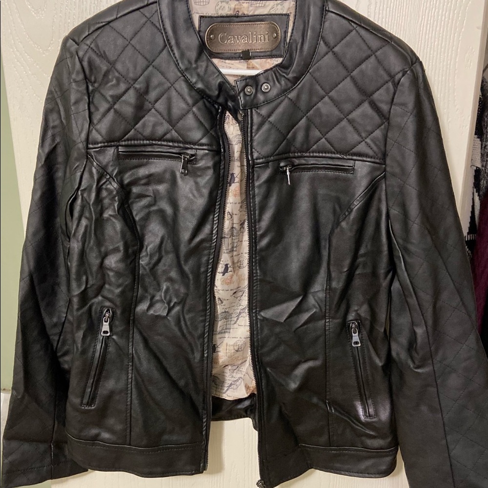 Black faux leather hip length
